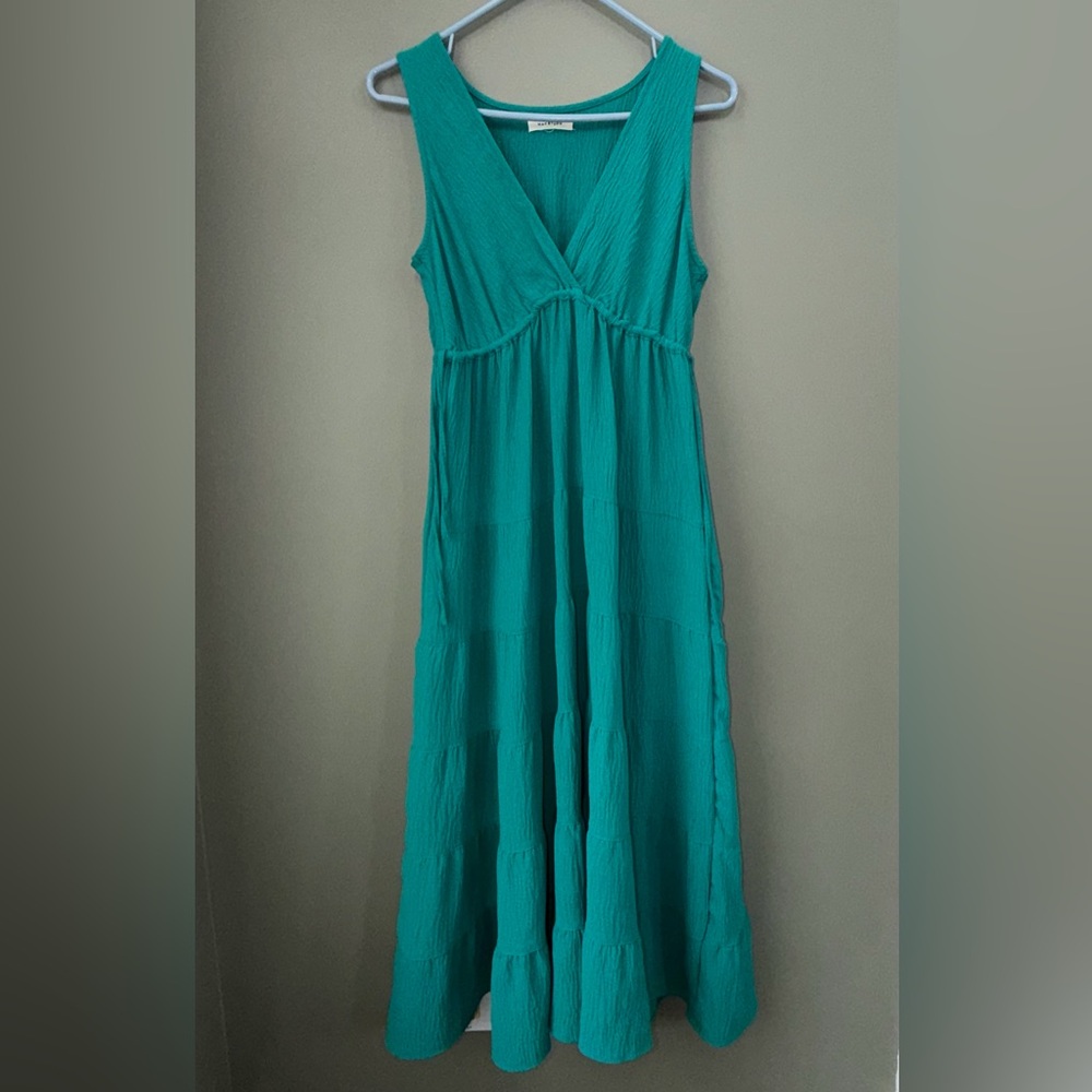 Max Studio Tiered Peasant Maxi Dress sz Small Teal / Green Like New - Picture 4 of 7
